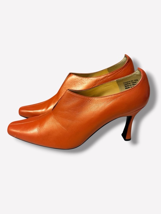Bellini Shoes - Bellini Orange Leather Kitten Heel Pumps Women’s Size 10M Pointed Toe Slip On